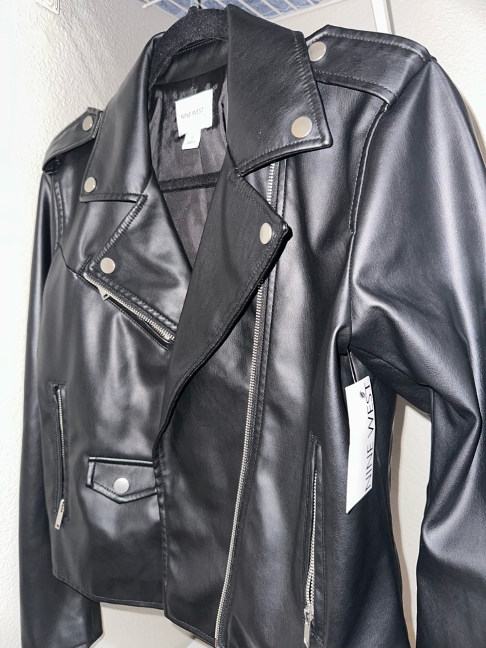 New! Nine West faux leather moto jacket
